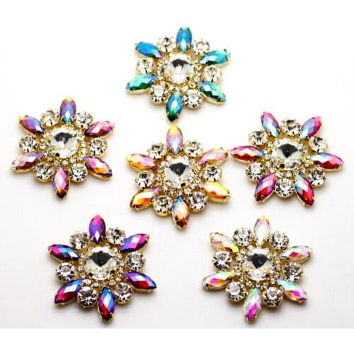 1pcs 50mm Colorful AB Flower Shape Sew On Rhinestone With Claw Setting Gold Back Fancy Stone Rhinestone applique For DIY Garment