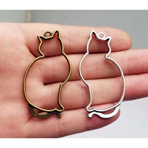 10pcs/lot--53x27mm, Antique silver plated/bronze plated hollow cat charms,DIY supplies, Jewelry accessories