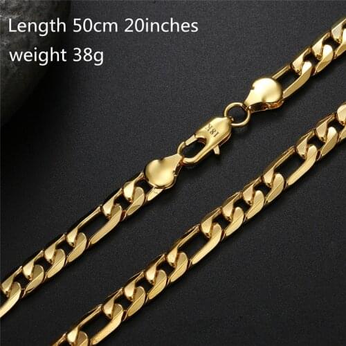 18K Gold GP Necklaces For Man 8mm Cuban Link Chain Necklace Choker Collier Hip Hop Chain Choker 20 inch Male Jewelry Accesories
