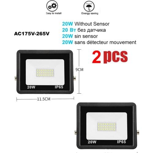 2 pcs 220V 10-100W LED FloodLight Spotlight Exterior Street wall reflector Lights LED Bright Motion Sensor Light Wireless Waterp