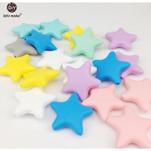 Lets Make 20pcs Star Silicone Baby Teething DIY Necklace Made Accessories BPA Free Food Grade Teether Chew Beads Baby Teether