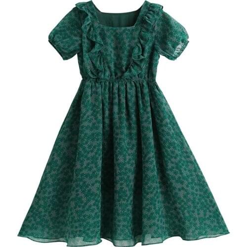 2021 Kids Baby Girls Dresses Clothes Green Chiffon Tulle Cloth Mesh Princess Floral Children Short 3 4 5 6 7 8 9 10 11 12 Years