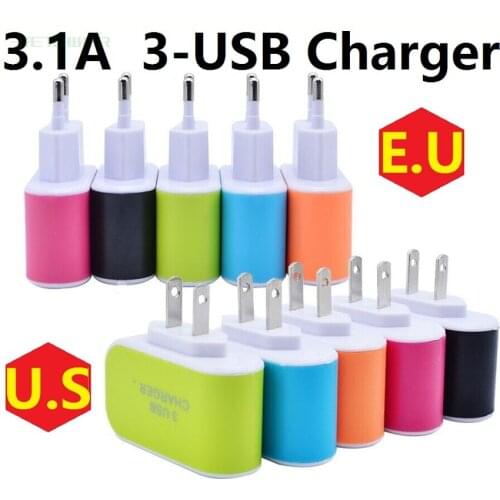 50pcs/lot EU US Plug Wall Charger Station 3 Port USB Charge Charger Travel AC Power Chargers Adapter for Huawei Xiaomi iPhone