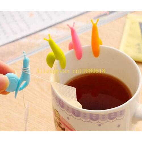 500pcs/lot Fast Shipping Wholesale Cute Snail Shape Silicone Tea Bag Holder Cup Mug Candy Colors Gift Set