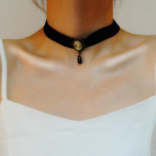 Handmade Velvet Lace Vintage Choker Necklace For Women Collar Torques Neck Jewelry Black Boho Stretch Yin Yang Charm Gothic Punk