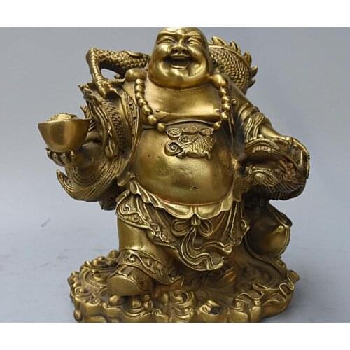 Free delivery 15cm Feng Shui pure copper Maitreya dragon riding mascot jewelry