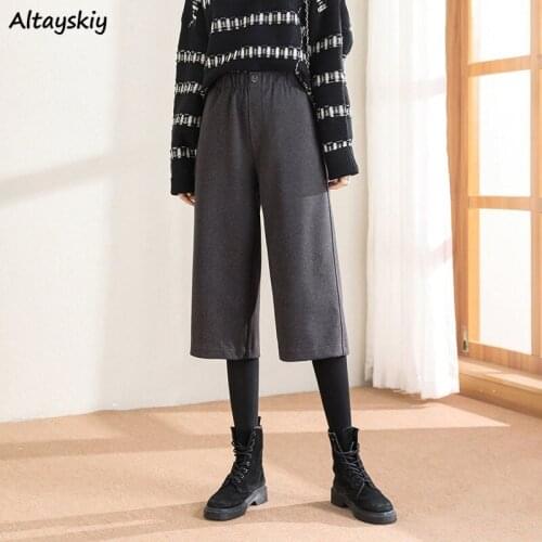 Calf-Length Pants Women Autumn All-match Straight Elastic Waist Casual Korean Style Mujer Elegant Ladies Office All-match Solid