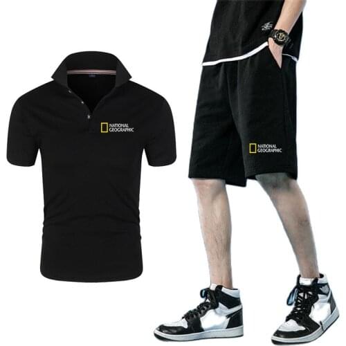 National Geographic magazine summer new two-piece mens short-sleeved T-shirt top shorts sportswear fashion polo T-shirt set