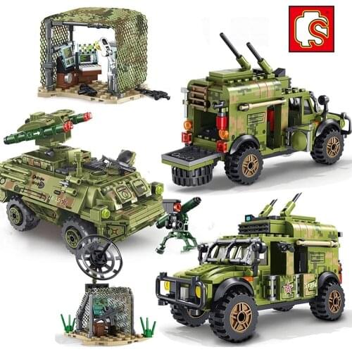 Military Vehicles Tank Sets Building Blocks Army WW2 soldier Figures man weapon Model Creator Bricks Toy For Children Boy Gift