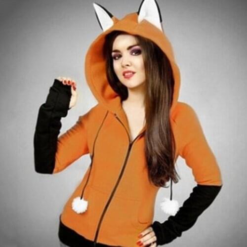 Halloween Cosplay Costume Fox Womens Hoodie Long Sleeve Rabbit Ear Hoodie Spring and Autumn Sweatshirt Jacket