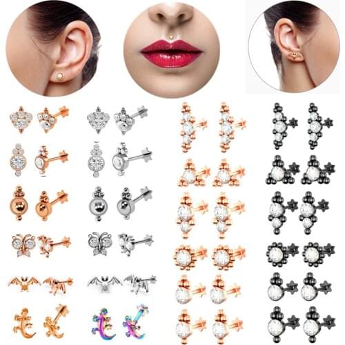 Crystal Vertical Labret Piercing Lot Flower Cartilage Piercing Earring Tragus Helix Daith Piercing Earring Stud Labret Lip Ring