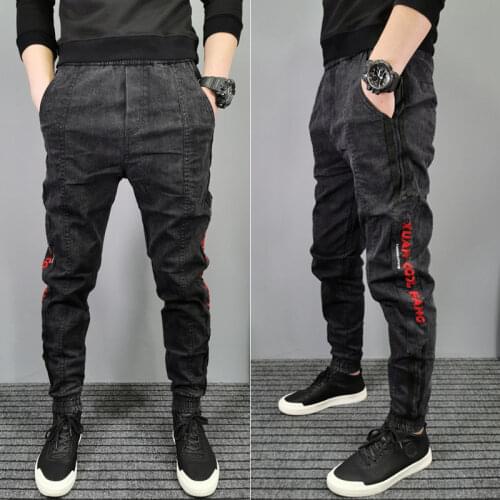 Fashion Hi-street Mens Hip Hop Slim Fit Vintage Washed Denim Pants Embroidery Patchwork Jeans Korean For Male