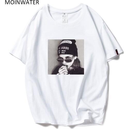 MOINWATER Women High Street High Quality Cotton T shirts Casual Black Tees Lady White Vogue Tshirt Summer Tops MT1941