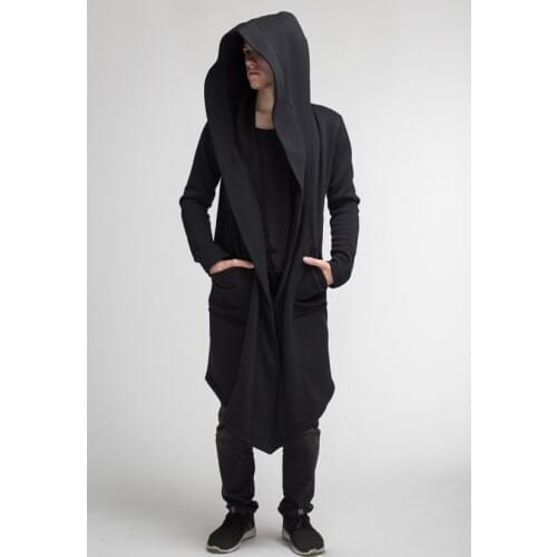 Men Clothing Outwear Winter Unisex Casual Open Stitch Hooded Long Cloak Cape Coat Men Women Solid Pocket Loose Clock Coat