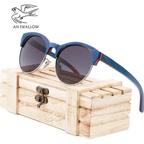 2019 New Skateboard Wood Polarized Semi-frame Sunglasses for Men TAC Lens UV400 Anti-retro Ultraviolet Sunglasses