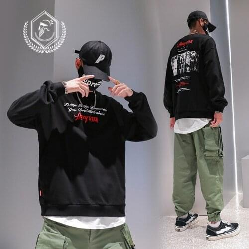 Men Fashion Loose Print Casual Pullover Hip Hop Sweatshirts