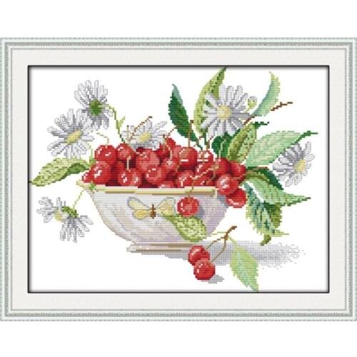 Cherry fruit bowl cross stitch kit cartoon 14ct 11ct count print canvas stitching embroidery DIY handmade needlework
