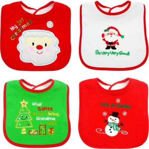 Cotton Baby Bibs Newborn Infant Santa Claus Bavoir Toddler Burp Cloths Saliva Bear Towel Embroidered Babero Christmas Gift