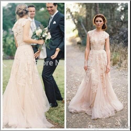 New A Line Wedding Dresses 2016 Vestidos De Noiva Lace Wedding Dress Robe De Mariage V Neck Custom Garden Bridal Gowns