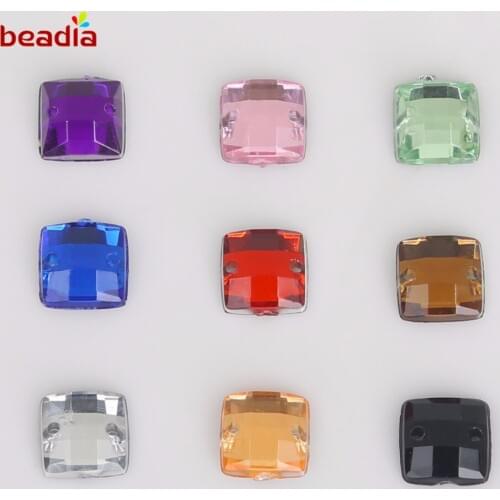 New Arrival 8*8mm Square Shape 100Pcs Lucency Crystal Stone 2 Holes Sew On Rhinestones For Clothing Shoes Decoration DIY Craft