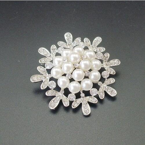 Hot Fashion Elegant Rhinestone Crystal Wedding Bridal Handmade Simulated Pearls Flower Brooch Jewelry Pin, Item No.: BH7781