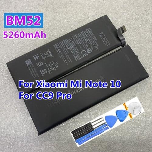 Original New High Quality BM52 5260mAh Battery For Xiaomi Mi Note 10 Lite / Mi Note 10 Pro / CC9pro CC9 Pro Battery +Free Tools