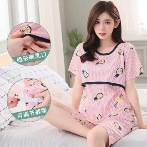 Pregnant Breastfeeding Sleep Clothes Postpartum Women Nursing Tops + Belly Pants Maternity Home Clothes Pregnancy Two-piece Sets