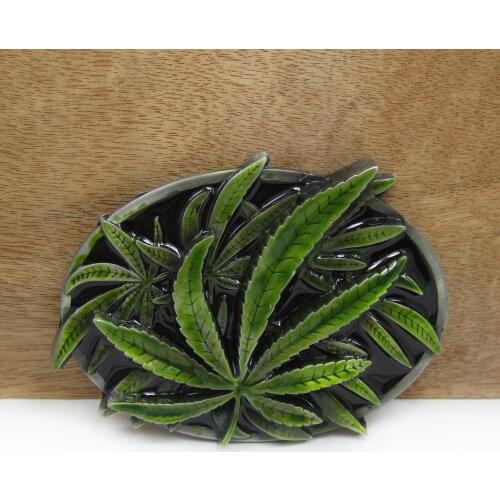 BuckleClub zinc alloy wholesale retro green leaf jeans gift cowboy belt buckle FP-02174-1 with 4cm width loop