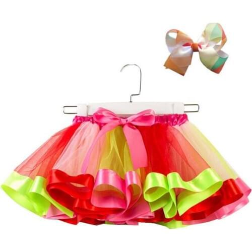 Girls Rainbow Skirts Princess tutu skirts casual kids summer clothes mesh lace skirts for girls Unicorn skirts with gifts bow