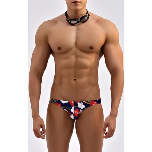 Sexy floral printed swimsuits men swim briefs bikinis hot low waist tight men swimwear swimming trunk briefs Small Size