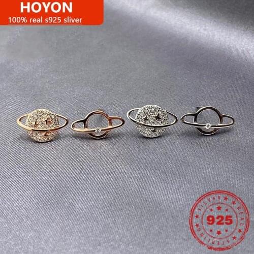 Real S925 Sterling Silver Stud Planet Earring For Women Men Rose Gold White Gold Stud Earring Birthday Engagement Fine Jewelry G