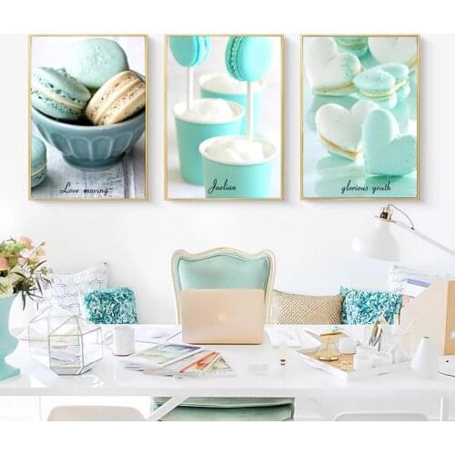 Nordic Kitchen Decoration Canvas Art Dessert Food Painting Green Mint Macaroon Poster Wall Art Printing Home Pictures