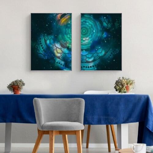 Modern Abstract Bohemian Mandala Green Starry Sky Painting Canvas Painting Poster Wall Art Printing Picture Living Room Home Dec
