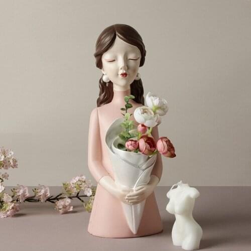 Modern Creative Bouquet Bridal Resin Vase Accessories Home Livingroom Table Figurines Decoration Store Cafe Bar Sculpture Crafts