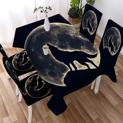 New Moon Wolf Tablecloth 3D Print Night Animals Pattern Waterproof Washing Cloth Rectangular Wedding Table Cloth Home Textiles