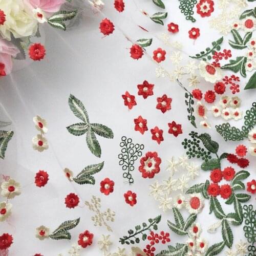 High End Colorful Flower Leaf Embroidery Mesh Fabric French Lace For DIY Sewing Dress Summer Dress Curtain fabric by 1 yard