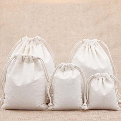 High quality cotton jewelry drawstring pouch bag custom cotton muslin gift bag for jewelry sotarage and packaging