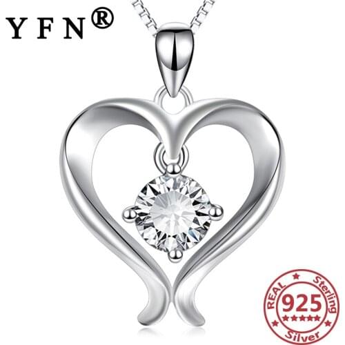 YFN 925 Sterling Silver Heart Pendants Necklaces Jewelry Silver 925 Cubic Zircon Valentines Day Gift Mothers Day Gifts Jewelry