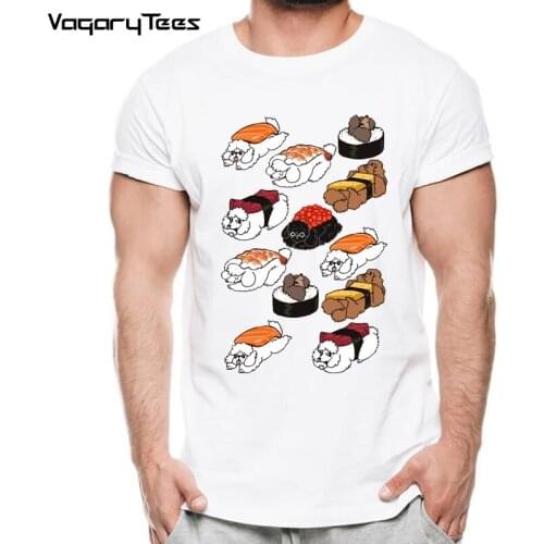 Poodle Dog Funny Novelty Sushi Poodle Print Tshirt For Men Summer Fashion Food T Shirt Casual T-Shirt