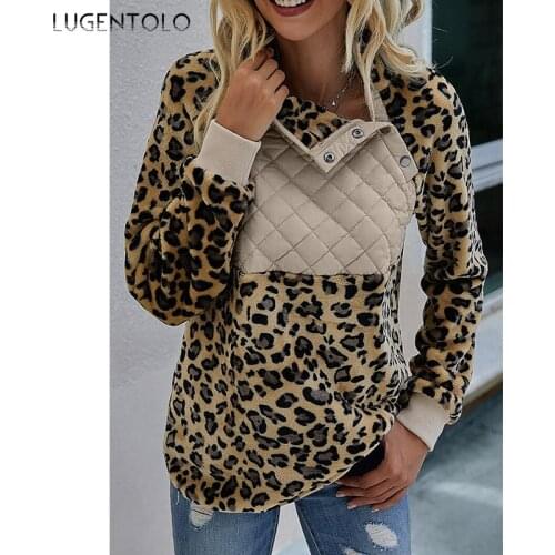 Women Sweatshirt Autumn Tops Stitching Leopard Camouflage Printed Top Long-sleeved Female Casual Sweatshirt Lugentolo