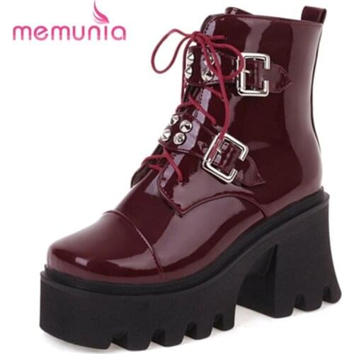 MEMUNIA 2022 New Arrival Hot Sale Zipper Lace Up Ankle Boots Buckle Casual Female Boots Winter Punk Fashion Boots Thick Heels