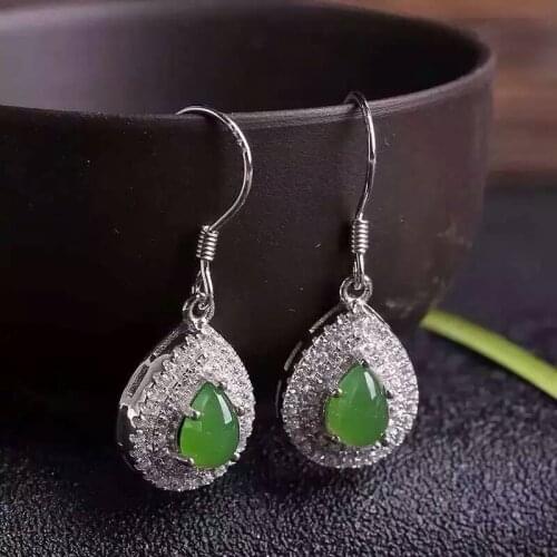 Natural green jasper drop earrings 925 silver Natural gemstone earring women personalit fashion water drop earrings for party