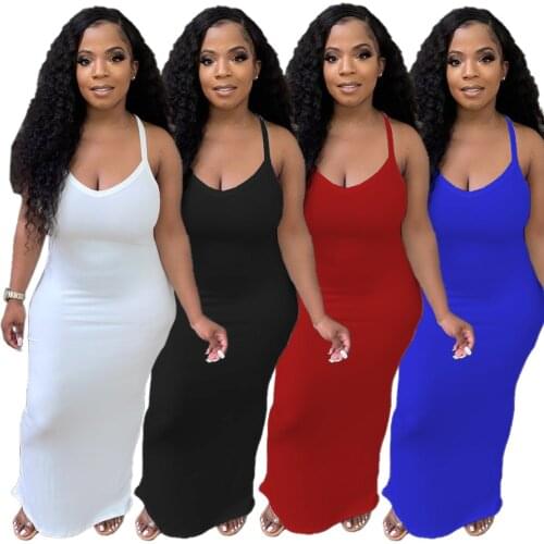 Sexy Sling Maix Long Dress Women Spaghetti Strap Maxi Sundress Elegant Vacation Summer Dresses 2021 Solid Clothing Streetwear