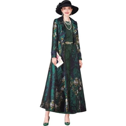 Autumn Winter Jacquard Trench Coat for Women Pockets Floral Plus Size Luxury Trench Women Single Breasted Down Outwear DZ2188