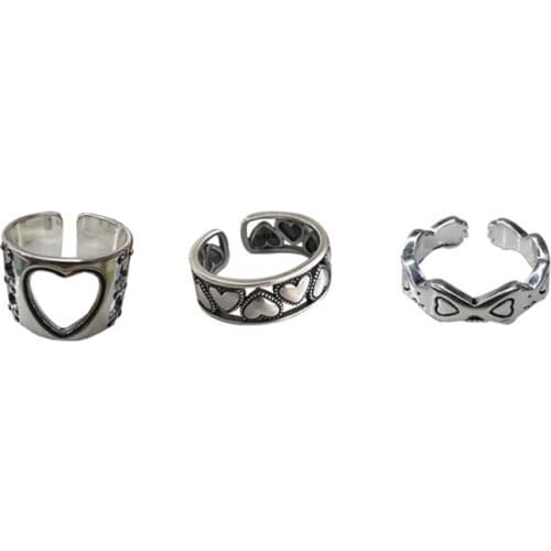 POTCET Womens Love Combination Open Ring Adjustable Geometric Fashion Retro Hip Hop Personality Party Jewelry