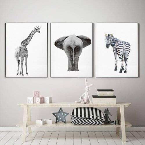 Animals Butt Posters Art Prints Funny Bathroom Wall Art Decor Woodland Elephant Zebra Giraffe Canvas Painting Wall Art Pictures