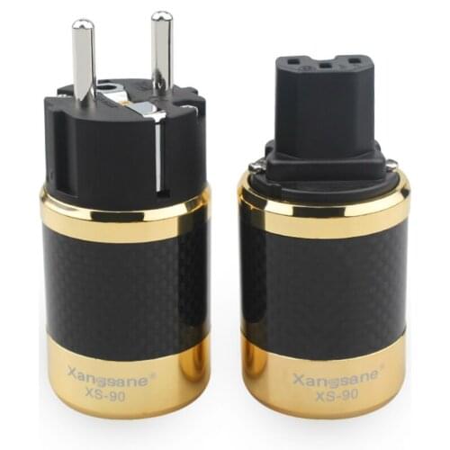 1 Set Audiophile Carbon Audio Fiber Power Plug Cord Red Copper IEC Connector EU / US Version