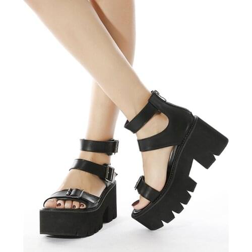 Platform Sandals For Women 2021 Summer Woman Buckle Rome High Heels Ladies Zip Footwear Female Punk Thick Bottom Shoes Plus Size