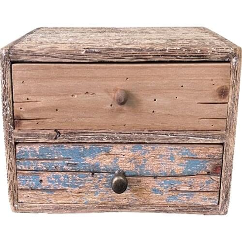 Handicraft Rustic Vintage Wooden 2 Drawers Desktop Storage Box Organizer