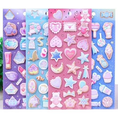 1Pc Cute Puffy Candy Cake Diamond Heart 3D Stickers DIY Scrapbooking Diary Stationery Stickers School Kids Toy Stickers Gifts